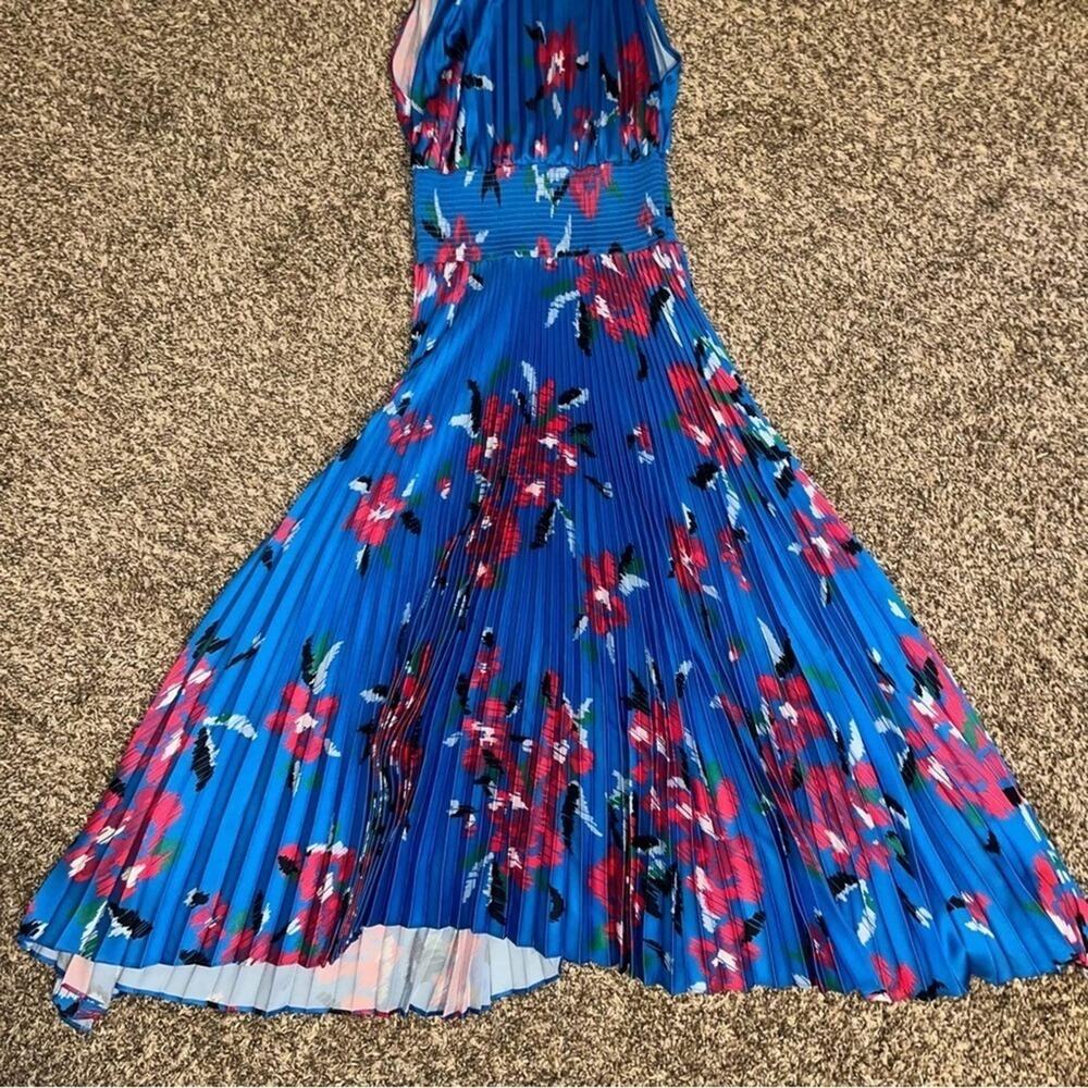 ALC Renzo Pleated Blue Floral Midi Dress 0 - Picture 8 of 13